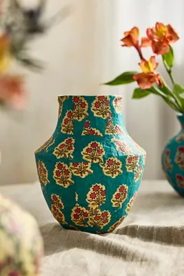 Patterned Papier Mache Bud Vase Short - Red, Blue product