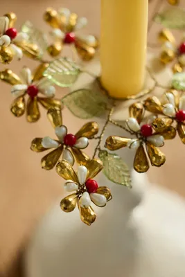 Pearl Blossoms & Bells Taper Candle Wreath - White by Anthropologie, alternate view
