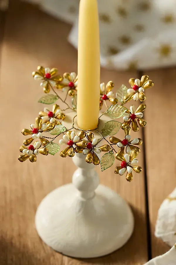 Pearl Blossoms & Bells Taper Candle Wreath - White by Anthropologie