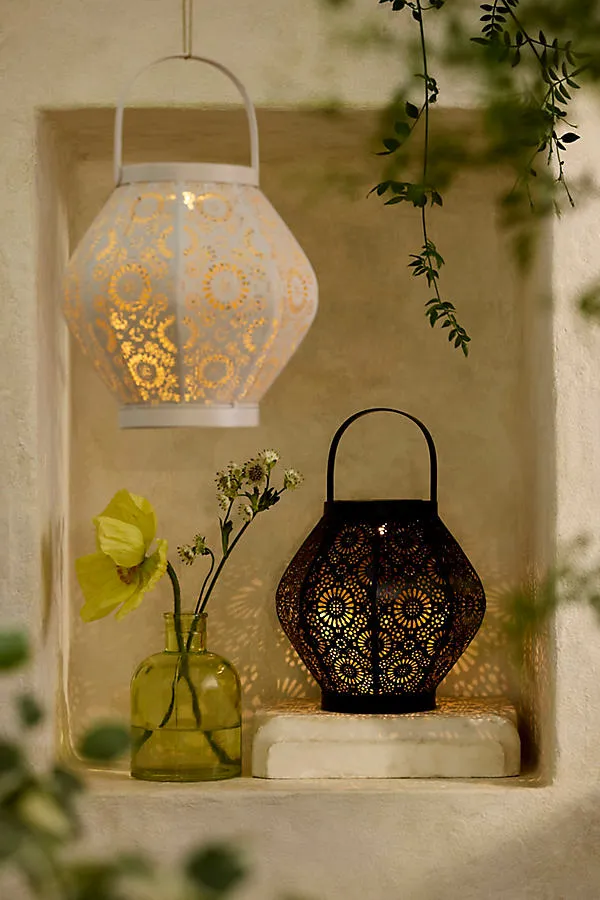 Perforated Daisy Solar Lantern - Black, Metal product