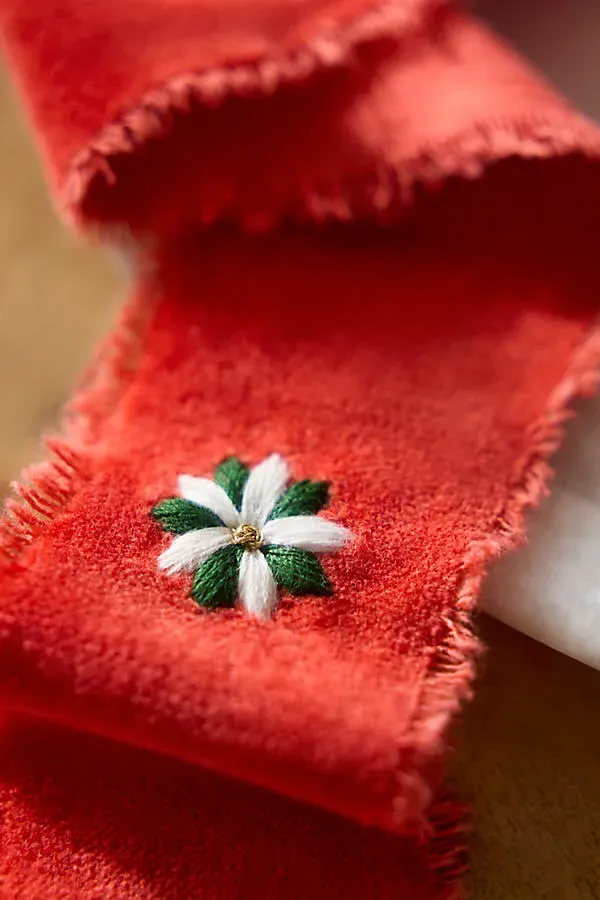 Poinsettia Embroidered Ribbon - Cotton by Anthropologie, alternate view