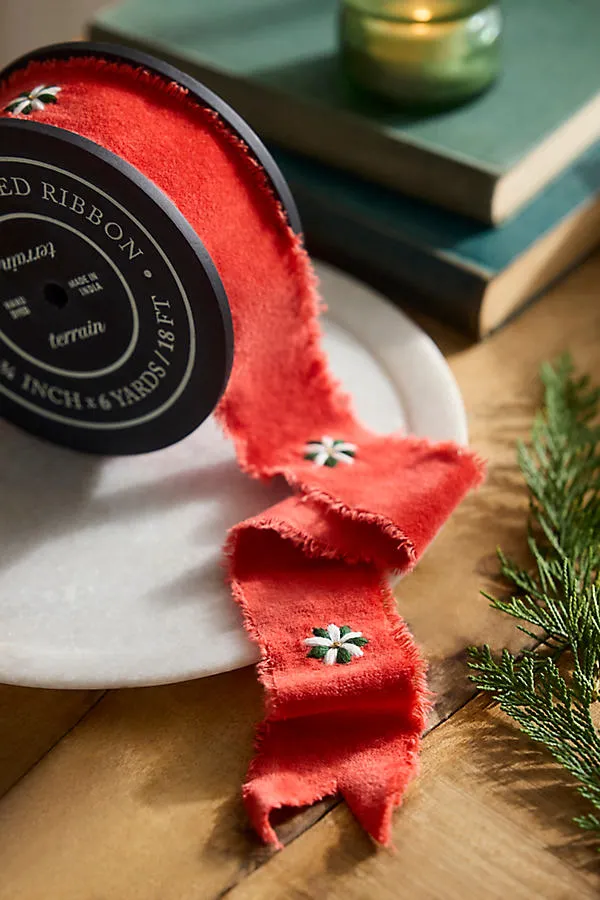 Poinsettia Embroidered Ribbon - Cotton by Anthropologie