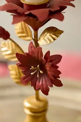 Poinsettia Small Metal Taper Holder - Red by Anthropologie, alternate view