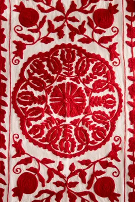 Pomegranate Crewel Stitch Table Runner - Red, Cotton by Anthropologie, alternate view