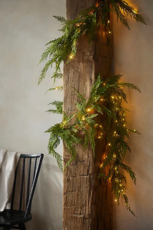Pre-Lit Faux Cedar Garland Medium - Evergreen by Anthropologie