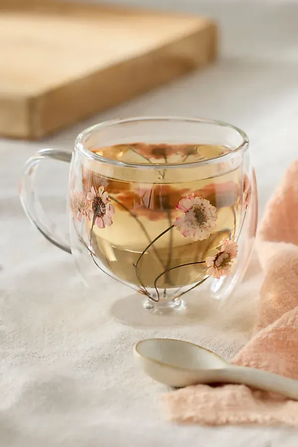 Preserved Floral Glass Mug - Pink, Borosilicate Glass by Anthropologie