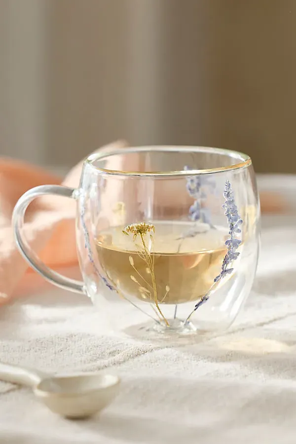 Preserved Floral Glass Mug - Purple, Borosilicate Glass by Anthropologie