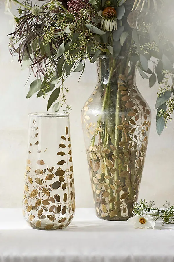 Pressed Ferns Small Glass Vase - Green by Anthropologie