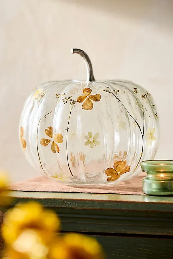 Pressed Floral Extra Large Glass Pumpkin by Anthropologie