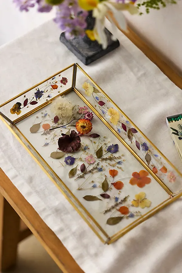 Pressed Floral Glass Tray - Brass by Anthropologie