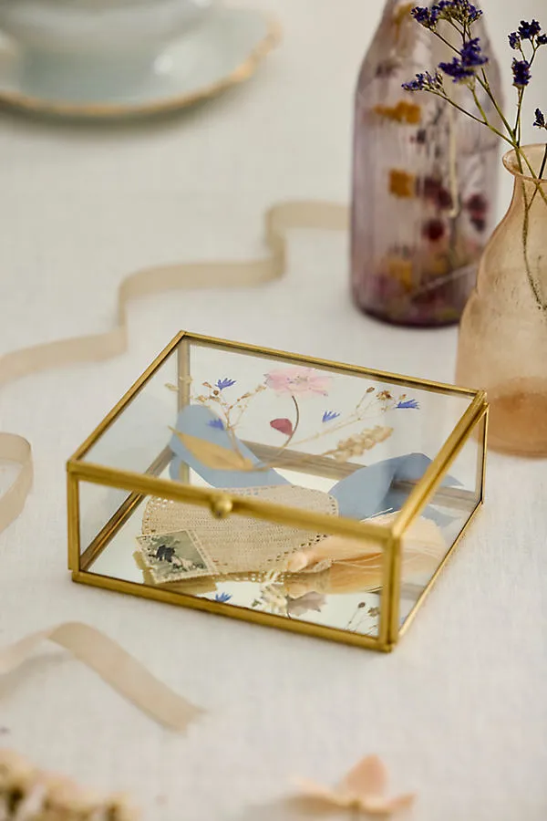Pressed Floral Keepsake Box - Glass, Brass by Anthropologie