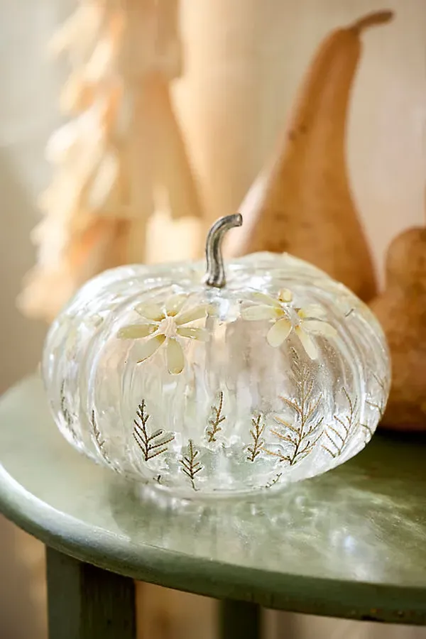 Pressed Floral Large Glass Pumpkin by Anthropologie