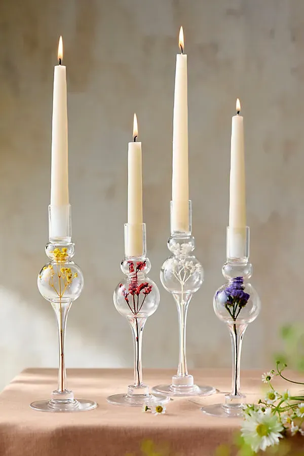 Pressed Floral Taper Holder Small - Red, Glass product