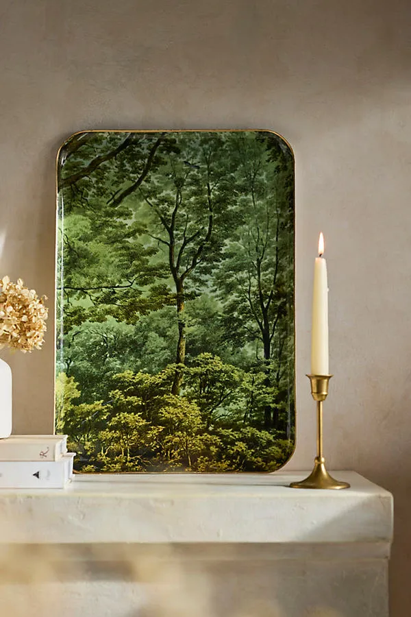 Printed Archival Extra Large Decorative Tray - Green, Enameled Iron by Anthropologie