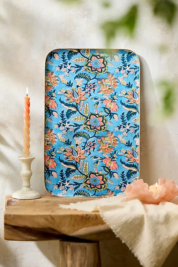 Printed Archival Large Decorative Tray - Blue, Enameled Iron product