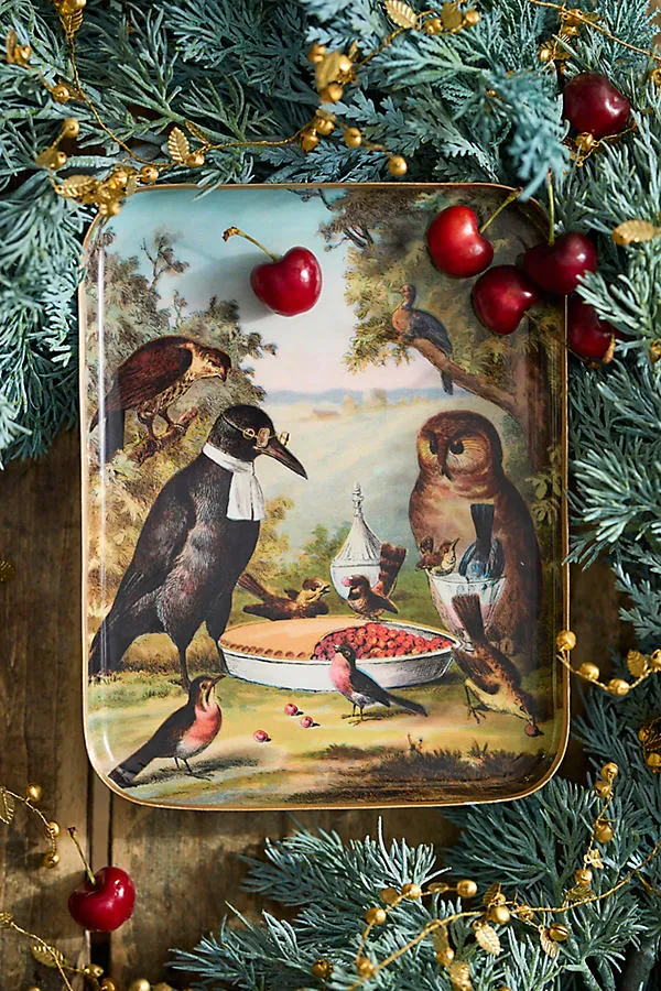 Printed Archival Small Decorative Tray - Beige, Enameled Iron by Anthropologie