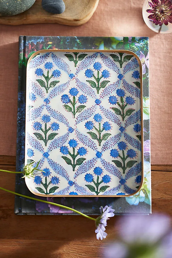 Printed Archival Small Decorative Tray - Blue, Enameled Iron by Anthropologie