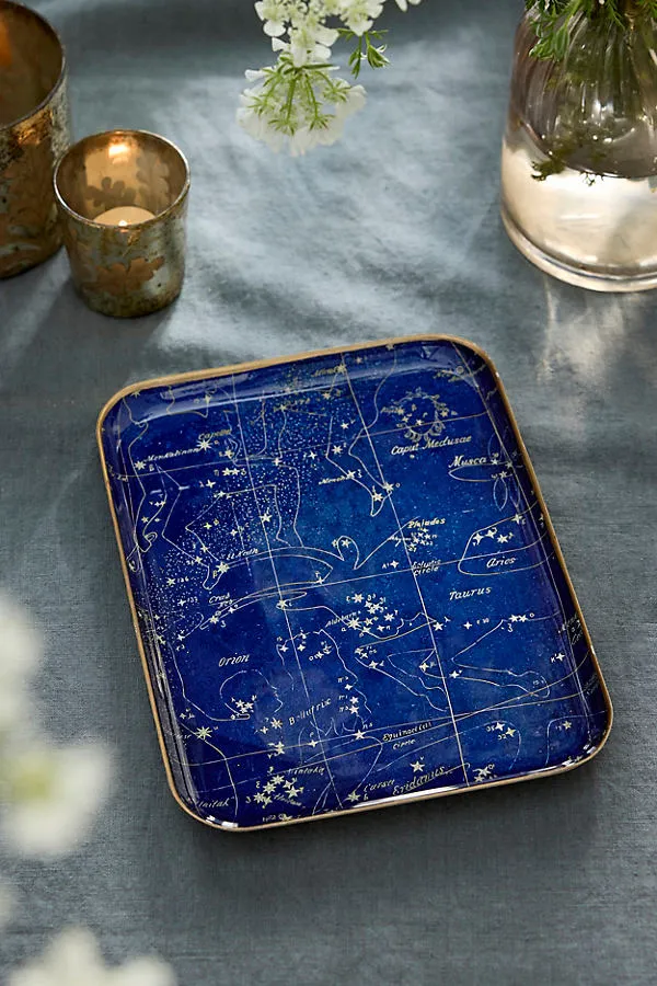 Printed Archival Small Decorative Tray - Blue, Enameled Iron by Anthropologie