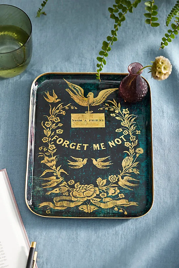 Printed Archival Small Decorative Tray - Green, Enameled Iron by Anthropologie