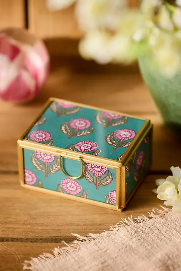Printed Fabric Medium Box - Glass and Brass by Anthropologie