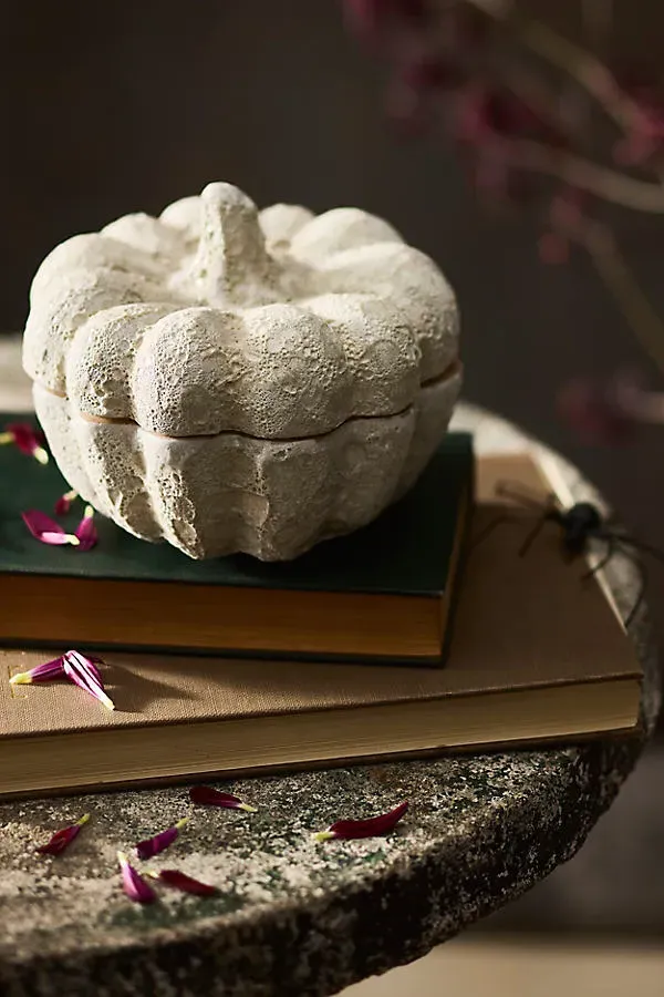 Pumpkin Cardamom Pumpkin-Shaped Ceramic Candle - White by Anthropologie, alternate view