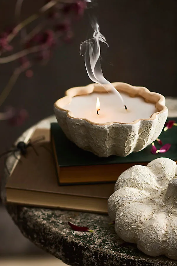Pumpkin Cardamom Pumpkin-Shaped Ceramic Candle - White by Anthropologie