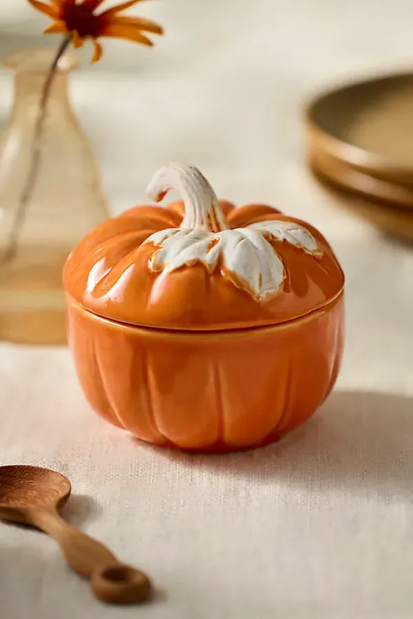 Pumpkin Ceramic Lidded Bowl - Orange by Anthropologie