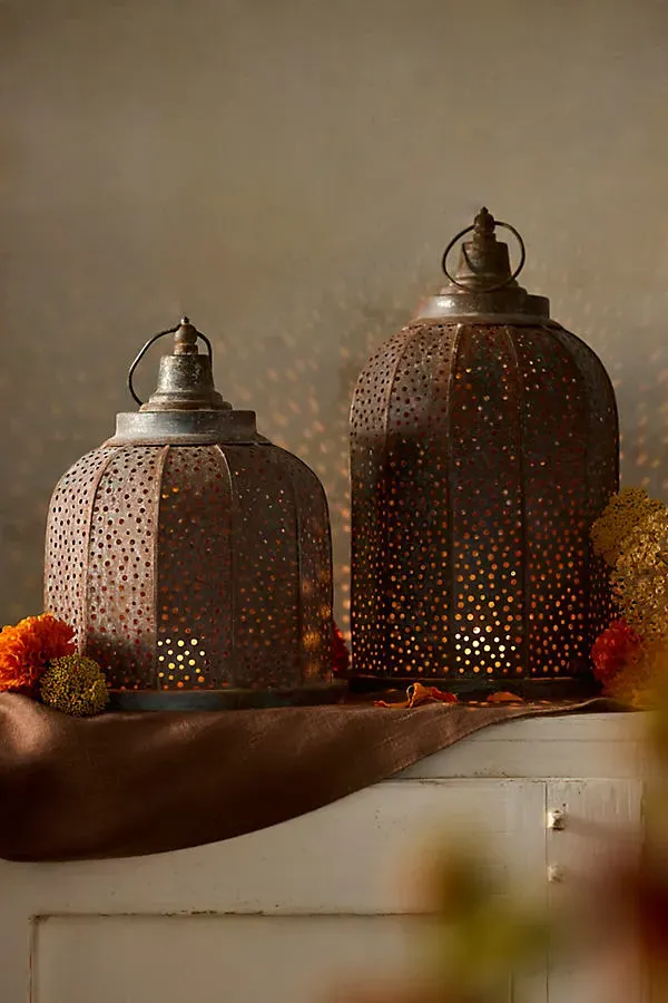 Punched Large Lantern - Galvanized Iron by Anthropologie