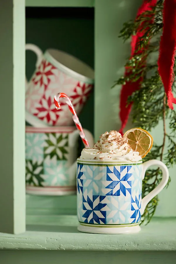 Quilted Ceramic Mug - Blue, Stoneware by Anthropologie