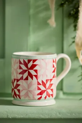 Quilted Ceramic Mug - Red, Stoneware by Anthropologie, image 2