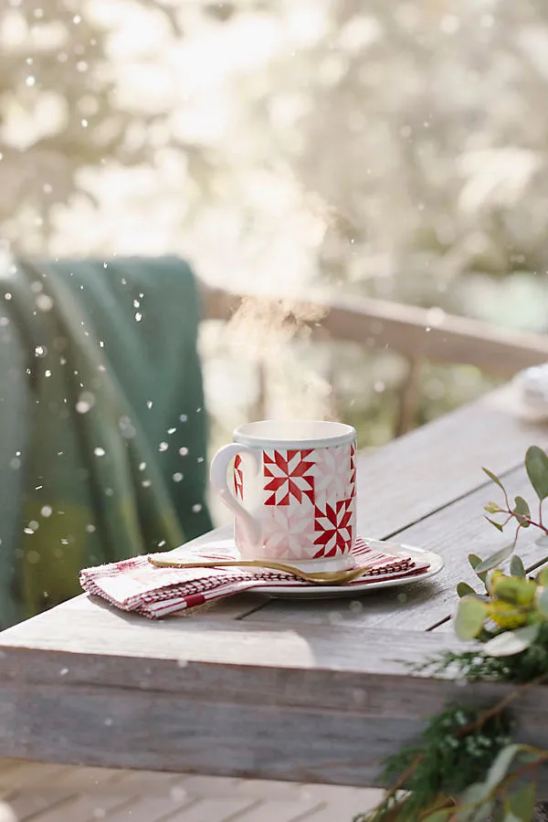Quilted Ceramic Mug - Red, Stoneware by Anthropologie