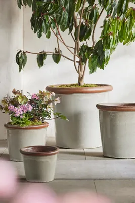 Raw Rim Stoneware Taper Planter - White product