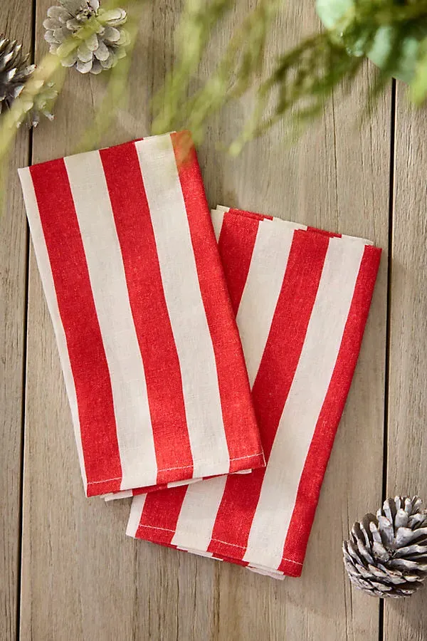 Red & White Stripe Linen Napkins, Set of 2 by Anthropologie