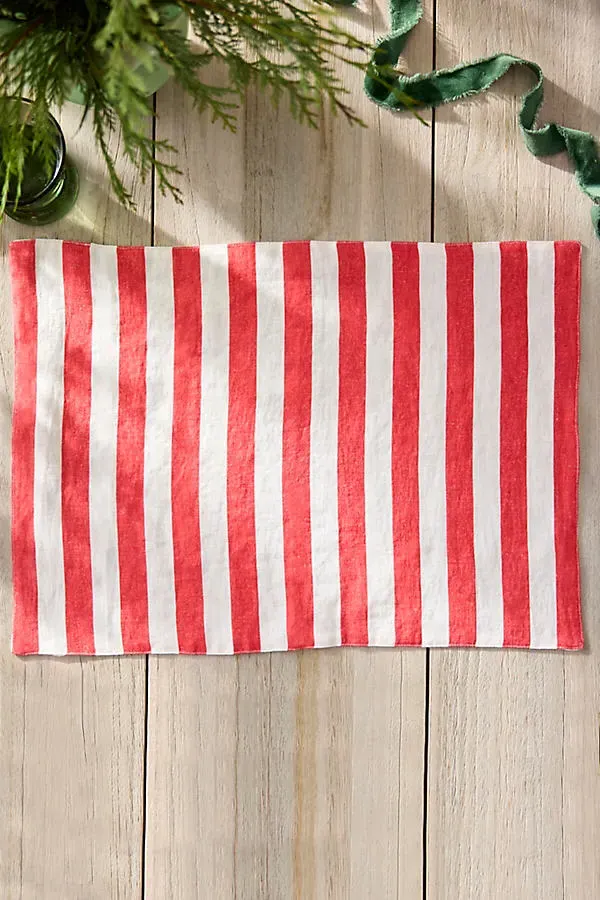 Red & White Stripe Linen Placemat by Anthropologie