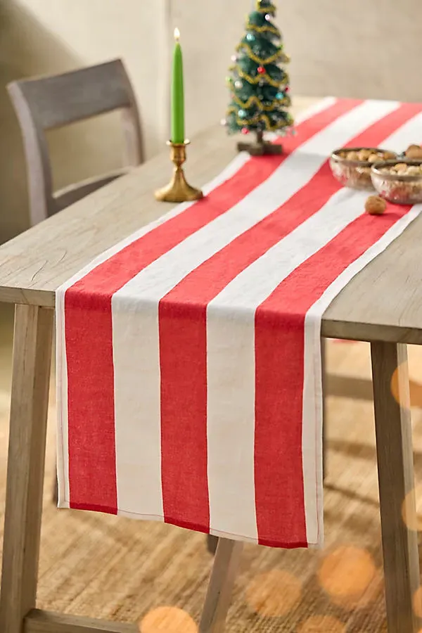 Red & White Stripe Linen Table Runner by Anthropologie