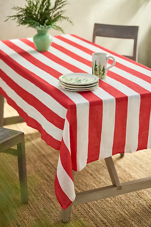 Red & White Stripe Linen Tablecloth - Large by Anthropologie