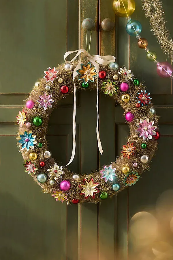 Reflector Tinsel Wreath - Gold, Plastic by Anthropologie