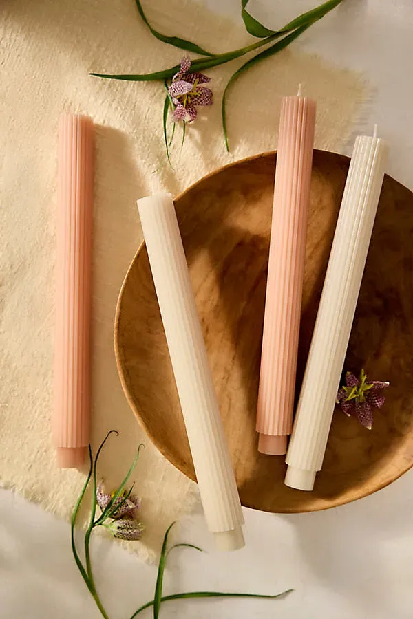 Ribbed Taper Candles Set of 2 - Ivory, Paraffin Wax product