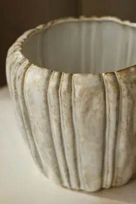Ridged Round Shoulder Ceramic Pot - Ivory by Anthropologie, alternate view