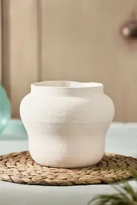 Round Shoulder Ceramic Jar Planter - White by Anthropologie, image 2