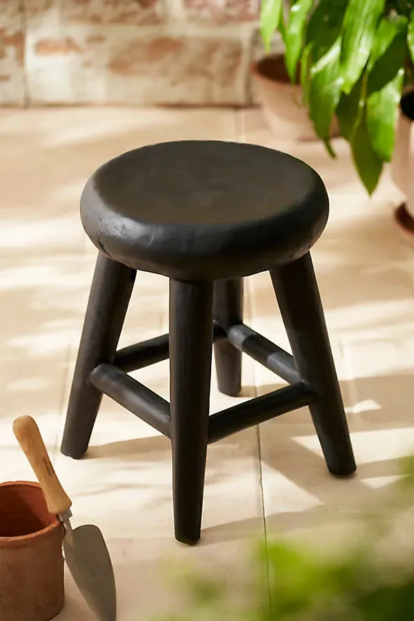 Round Teak Root Stool - Black by Anthropologie
