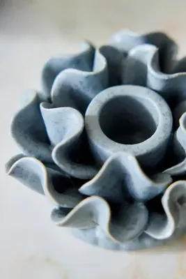 Ruffle Taper Holder - Blue, Stoneware by Anthropologie, image 2