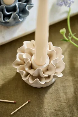 Ruffle Taper Holder - Ivory, Stoneware by Anthropologie, image 2
