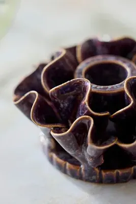 Ruffle Taper Holder - Purple, Stoneware by Anthropologie, image 2