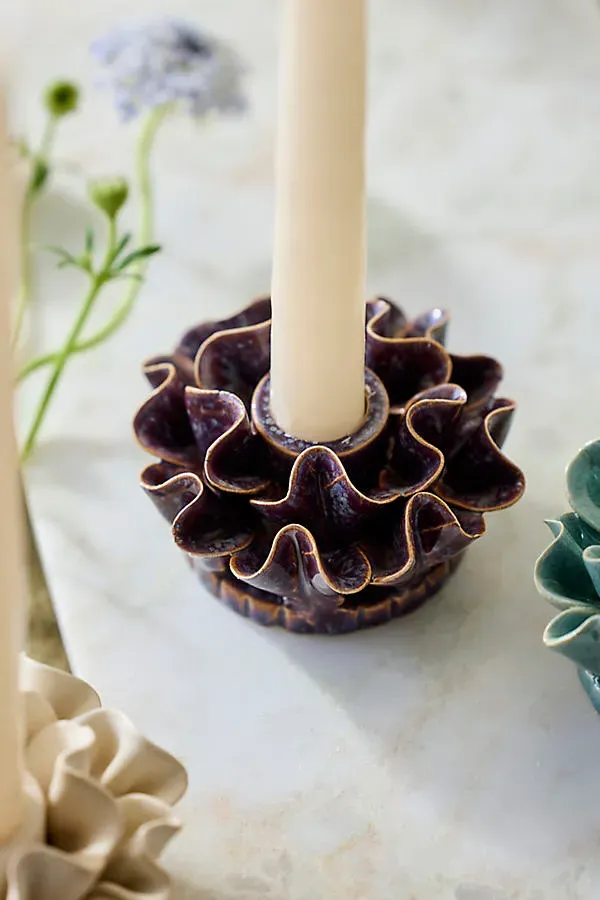 Ruffle Taper Holder - Purple, Stoneware by Anthropologie