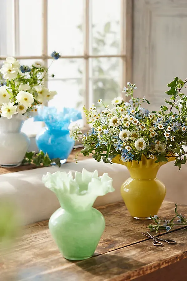 Ruffled Glass Bud Vase - Green, Soda Lime Glass by Anthropologie