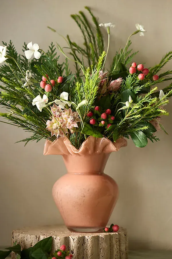 Ruffled Glass Bud Vase - Orange, Soda Lime Glass by Anthropologie