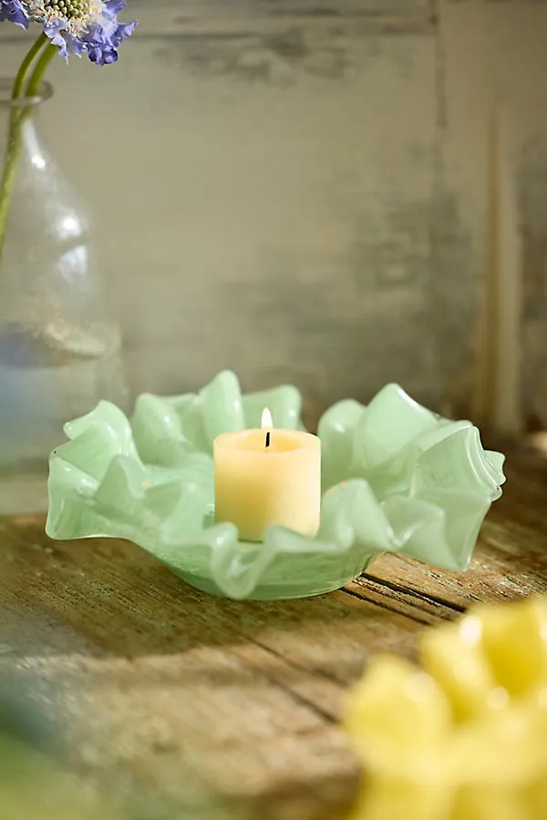 Ruffled Glass Votive Holder - Green, Soda Lime Glass product