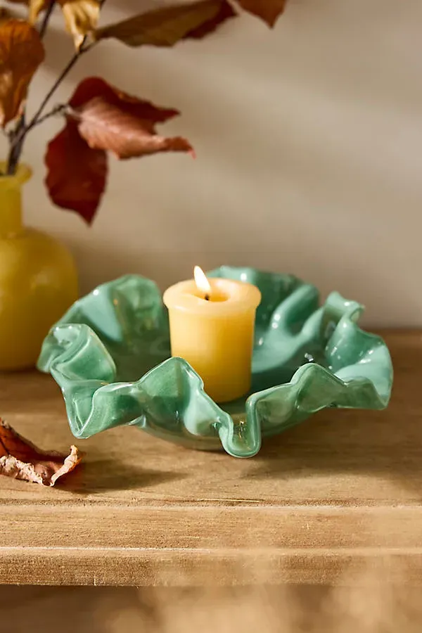 Ruffled Glass Votive Holder - Soda Lime Glass by Anthropologie