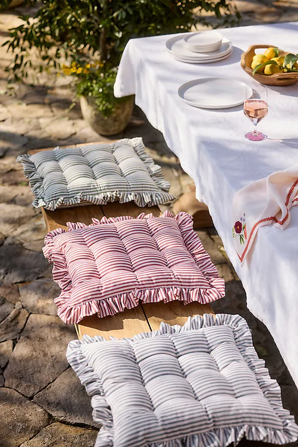 Ruffled Stripe Tufted Seat Cushion - Red, Polyester product